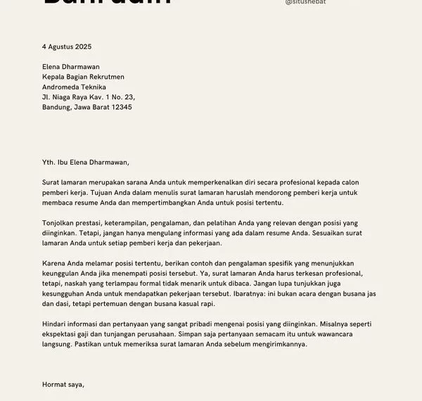 contoh surat lamaran kerja