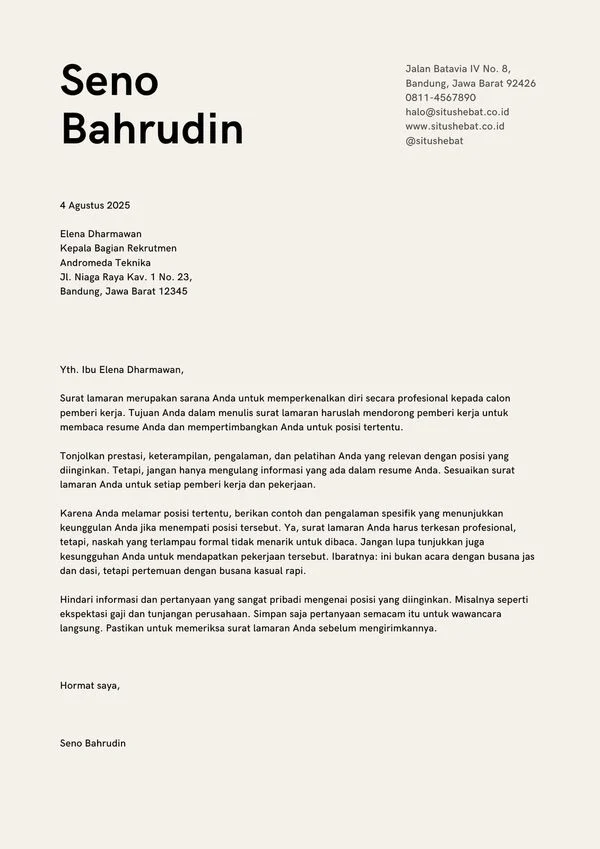 contoh surat lamaran kerja