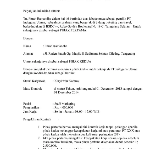 surat perjanjian kerja