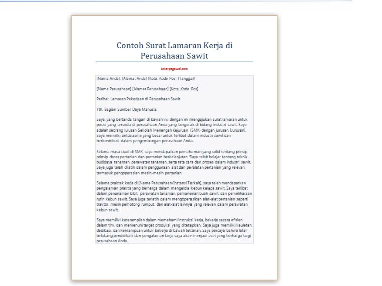 contoh surat lamaran kerja di perusahaan sawit
