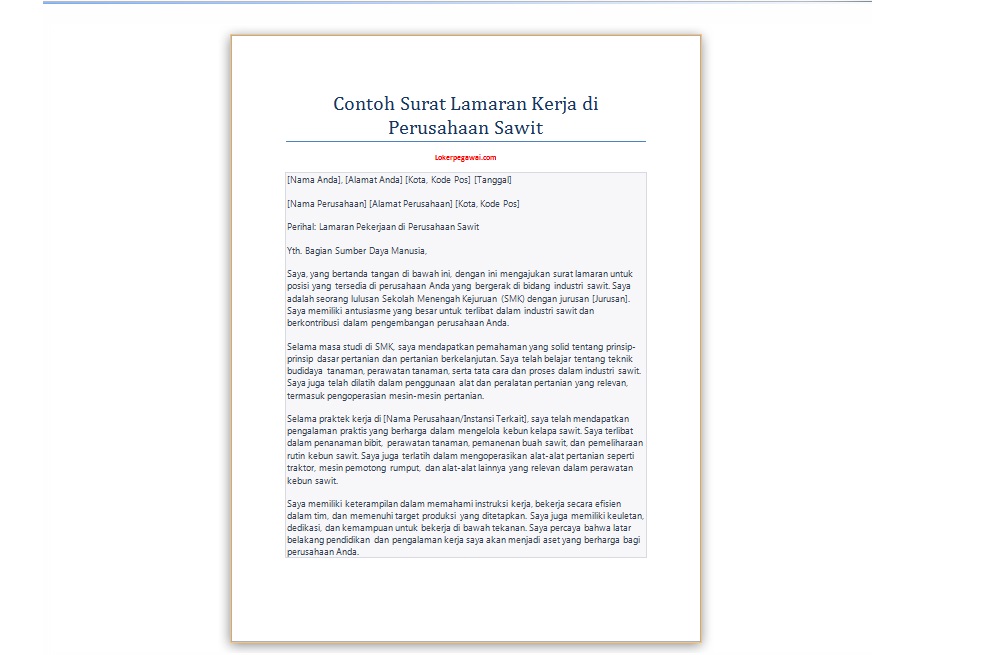 contoh surat lamaran kerja di perusahaan sawit